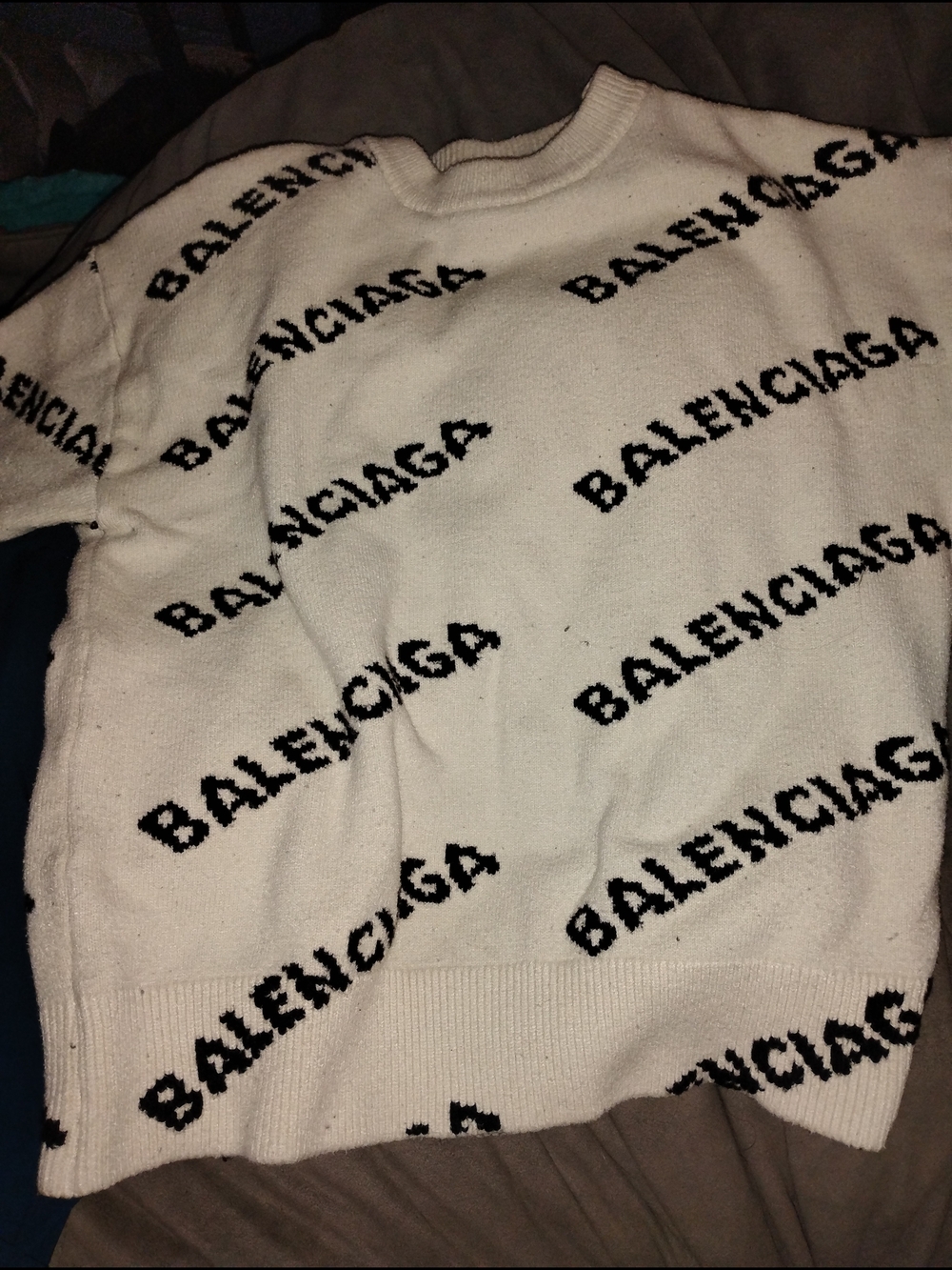 Vintage Balenciaga Chalk White Crewneck Sweater Shirt with Black Jacquard Logo